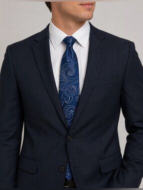 Neiman Marcus Men’s Royal Blue & Silver Paisley Scroll Tie – Classic Formal